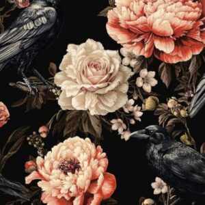 ILHIIOR Papel de parede floral Black Crow 17,5 x 393 polegadas (Discos de Vinil)