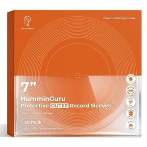 HumminGuru Capa Externa para Disco de Vinil de 7 Polegadas, sem ácido e Transparente, capa Externa de HDPP para capas de álbuns LP Simples e Duplos, 3 mil,Pacote com 50 (7"Mangas externas sem costura) (Discos de Vinil)