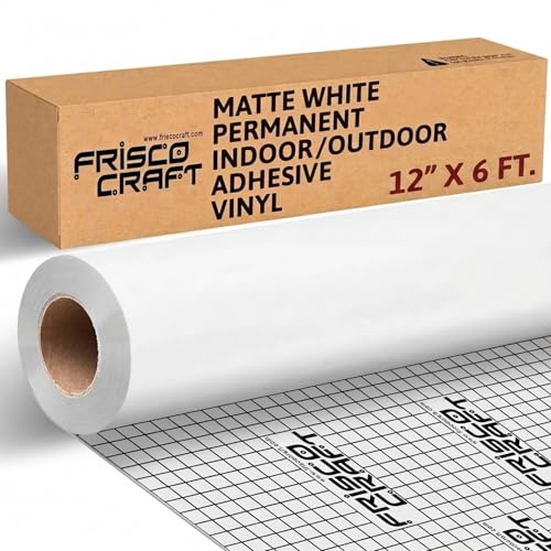 Frisco Craft s Vinil permanente branco fosco - 30,5 cm x 1,8 m - Vinil autoadesivo durável para artesanato, sinalização e decoração de casa - Rolo branco resistente ao clima (Discos de Vinil)
