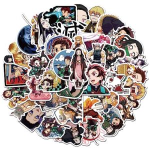 Adesivos de desenho animado Demon Anime Slayer para crianças, pacote com 50 peças, adesivos de vinil à prova d'água Kawaii para meninas adolescentes, laptop, skate, bicicleta, guitarra, laggage (Discos de Vinil)