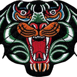 Novidade Iron On - Remendo de Tigre Tribal Pantera Negra de Animais, Multicolorido, Patch Size - 3" Tall by 3.25" Wide (CDs)