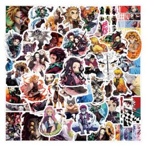 Pacote de adesivos Demon Anime Slayer, 55 peças, adesivos de personagem de mangá para garrafa de água, laptop, skate, diário, guitarra, decalques legais de vinil à prova d'água para adolescentes e (Discos de Vinil)