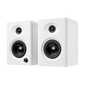 Alto-falantes de estante de 7,6 cm com agudos suaves e graves profundos detalhados, saída máxima de 60 W, áudio HiFi compacto para escritório em casa, PC ou laptop - Par branco (Equipamentos)