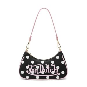 Von Dutch Bolsa de ombro feminina, estampa do logotipo das bolsas de ombro, Black Polk a Dot, Shoulder Bag (Equipamentos)