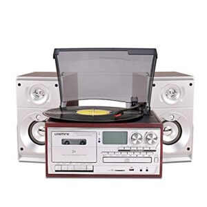 LoopTone Gravador de vinil com alto-falantes externos de 15W duplos 9 em 1 3 velocidades Bluetooth Vintage toca-discos CD Cassete Player AM/FM Rádio USB Gravador de entrada RCA Linha (Equipamentos)