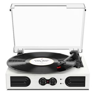 Leitor de discos de vinil com alto-falantes estéreo embutidos, toca-discos vintage de 3 velocidades, controle de graves/agudos, conector de fone de ouvido, saídas RCA/AUX, leitor de LP acionado por (Equipamentos)