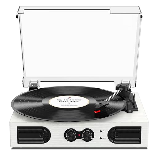 Leitor de discos de vinil com alto-falantes estéreo embutidos, toca-discos vintage de 3 velocidades, controle de graves/agudos, conector de fone de ouvido, saídas RCA/AUX, leitor de LP acionado por (Equipamentos)