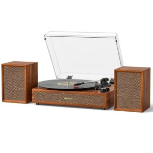 Toca-discos com alto-falantes externos vintage Bluetooth toca-discos para discos de vinil alto-falantes estéreo duplos com acionamento por correia LP Player suporta 3 velocidades 3 registros de (Equipamentos)