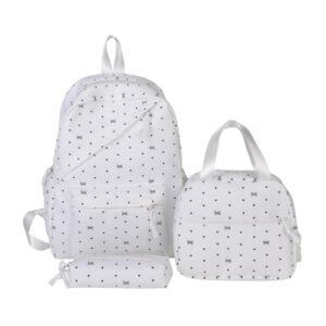 Mochila Estética de Nylon 3Pcs com Laço Polka e Pingente (Branca) (Equipamentos)