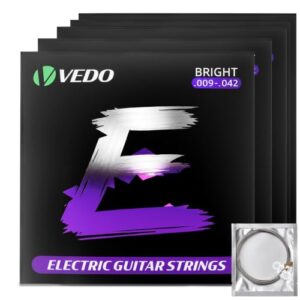 VEDO Jogo de cordas para instrumento musical，Encordoamento para Guitarra Elétrica, Niquelado, Super Leve 09-42, Jogo de 6 Cordas, Pacote com 5 (Discos de Vinil)