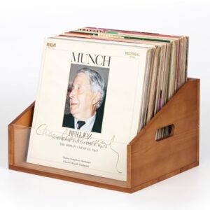 KOSKOG Caixa de armazenamento de discos de vinil, caixa de disco rústica de madeira maciça comporta 60 álbuns LP, organizador de suporte de disco de madeira com alças para exibição de coleção de vinil (Discos de Vinil)