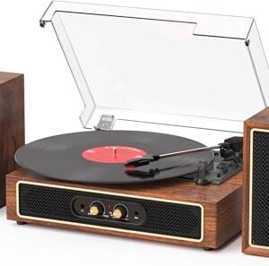 TANLANIN Toca-discos de vinil com alto-falantes externos, toca-discos de entrada Bluetooth de 3 velocidades, gravação de PC, alto-falantes estéreo, saída RCA, entrada auxiliar, parada automática (Equipamentos)