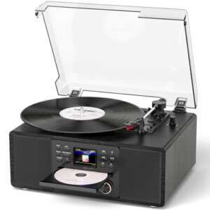 TANLANIN® Leitor de discos de vinil 10 em 1 com leitor de CD, rádio na (Equipamentos)
