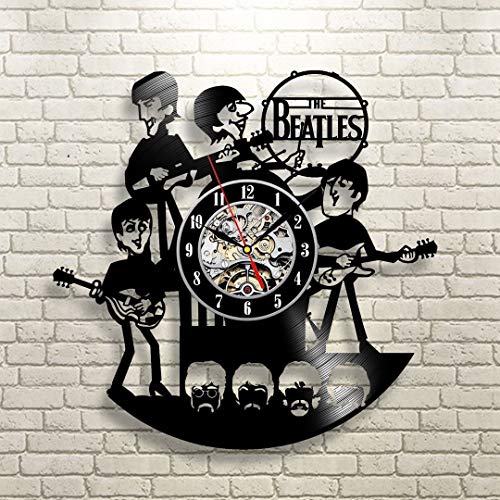 Kovides Decorações para festa The Beatles Relógio de parede grande Beatles música LP relógio Beatles banda de rock música arte retrô disco de vinil relógio vintage relógio de parede Beatles presente de aniversário ideia de presente para fã (Discos de Vinil)