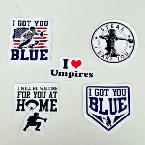 Pacote com 5 adesivos de vinil Steal I Dare You para apanhador de beisebol, I Love Umpires, Apanhador de softball, capacete de apanhador durável e impermeável 5 cm (Discos de Vinil)