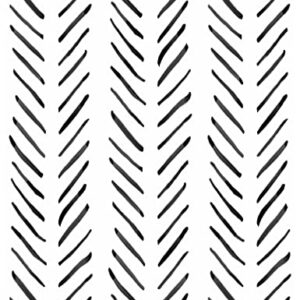 HaokHome Modern Brush Strokes Strikes Papel de Parede Removível Preto/Branco Chevron Vinil Autoadesivo Mural 45 cm x 3 m (Discos de Vinil)