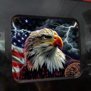 Adesivo de vinil Lightning Bald Eagle Back Center Sliding Window para caminhão, bandeira americana, adesivo de filme perfurado gráfico de águia, transparente (35,8 cm L x 30 cm A) (Discos de Vinil)