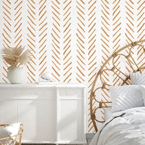 HaokHome Modern Brush Strokes Stripes Peel and Stick Papel de parede removível laranja enferrujado/branco Chevron vinil mural autoadesivo 45 cm x 3 m (Discos de Vinil)