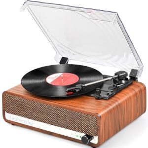 Toca-discos de vinil com alto-falantes, toca-discos de 3 velocidades com Bluetooth 5.3 mais recente, entrada auxiliar, conector de fone de ouvido, saída RCA e parada automática, espelho vintage de (Equipamentos)