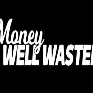 Adesivo de vinil Money Well Wasted | 18 cm por 7,6 cm | Vinil branco (Discos de Vinil)