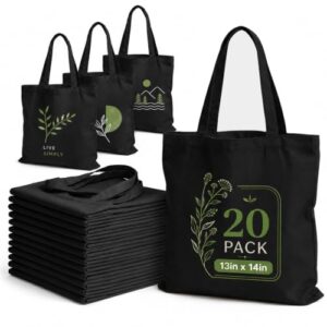 Joyclub Pacote com 20 sacolas de lona a granel, atacado, 33 x 35 cm, preta (Discos de Vinil)