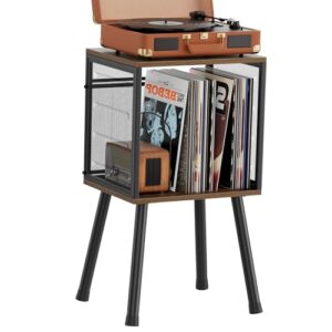 Simple Trending Suporte para toca-discos, armazenamento de discos de vinil comporta até 100 álbuns, prateleira para exibição de discos, mesa organizadora para sala de estar, marrom rústico (Discos de Vinil)