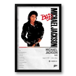 Genérico - Quadro Álbum Spotify Bad - Michael Jackson - 40x60cm Pôster Emoldurado Retrato Indoor (Discos de Vinil)