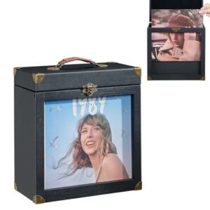 YIYYZI Armazenamento de discos de vinil, caixa de disco de vinil de madeira maciça com janela de exibição serve para discos padrão - 19 mm (trava de atualização), estojo de armazenamento para discos (Discos de Vinil)