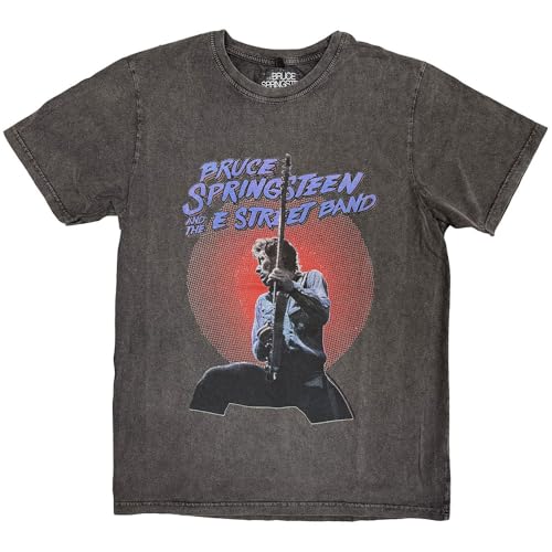 Rock Off officially licensed products Camiseta masculina Bruce Springsteen Live Photo Stone Wash Cinza carvão (Discos de Vinil)