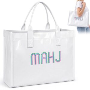 Locmeo Mahjong Tote Bag with Large Capacity, 16.9" x 11.8" x 6.3" Mahj Storage Tote for Tiles & Racks, Heavy Duty Game Night Carry Bag, Stylish Gift for Mahjong Lovers (Discos de Vinil)