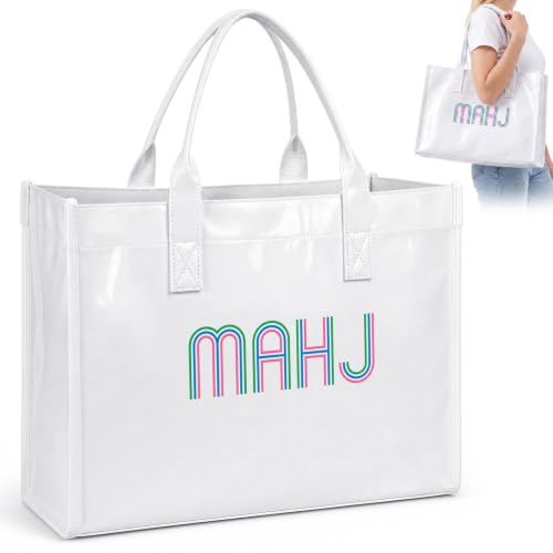 Locmeo Mahjong Tote Bag with Large Capacity, 16.9" x 11.8" x 6.3" Mahj Storage Tote for Tiles & Racks, Heavy Duty Game Night Carry Bag, Stylish Gift for Mahjong Lovers (Discos de Vinil)