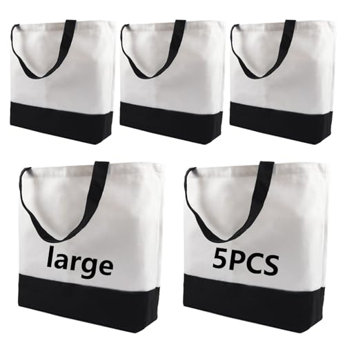 OKBA 5 bolsas de sublimação, sacolas de poliéster para sublimação, sacolas de lona em branco para artesanato e decoração faça-você-mesmo 38 x 47 x 10 cm, Preto e branco, Large (Discos de Vinil)