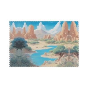 Conjunto de 6 jogos americanos Oasis in The Desert, 30,5 x 45,7 cm, à prova d'água, à prova de óleo, resistente ao calor – Tapetes de vinil antiderrapantes e limpáveis para cozinha, jantar, uso (Discos de Vinil)