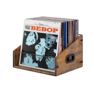 Yuzehuaza Suporte de armazenamento de discos de vinil trapezoidal LP caixa organizadora para livros, arquivos e fotos, marrom rústico (Discos de Vinil)