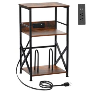 DALEMHOME Suporte para toca-discos com estação de carregamento, mesa lateral de 3 camadas para armazenamento de 100 vinil, mesa de canto para sala de estar, quarto, marrom rústico HKET1001BR (Discos de Vinil)