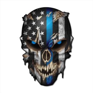 Decals by Haley Adesivo decalque de caveira linha azul com olhos reflexivos listra fina I Support Police Vinyl Bumper gráfico preto e branco emblema para carro, caminhão, veículo (Discos de Vinil)