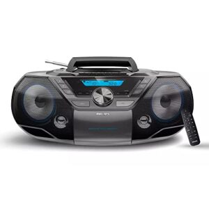 Philips Leitor de CD portátil Bluetooth com cassete tudo em um poderoso Boombox estéreo para casa com mega alto-falantes de reflexo de graves, entrada de rádio/USB/MP3/AUX com visor LCD com luz de (Equipamentos)