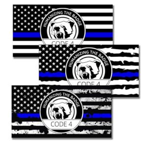 Adesivo de linha azul fina código 4, adesivo refletivo de apoio à polícia da bandeira americana, vinil resistente a UV à prova d'água para carros, caminhões, janelas, laptops (3 peças, 15 x 8 cm) (Discos de Vinil)
