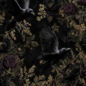 Fvlow Papel de parede floral vintage Gothic Raven 44 cm x 1,000 cm | Adequado para locatários, removível e impermeável, vinil fácil de instalar para quartos, banheiros, cozinhas (Discos de Vinil)