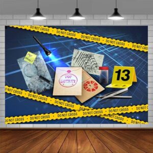 Pano de fundo de detetive, fundo fotográfico de espião de agente secreto | Crime Clue Evidence Bag Mystery Suspect Investigation, Murder Mystery Party Supplies, Banner Police Office, Photo Booth Props (Discos de Vinil)