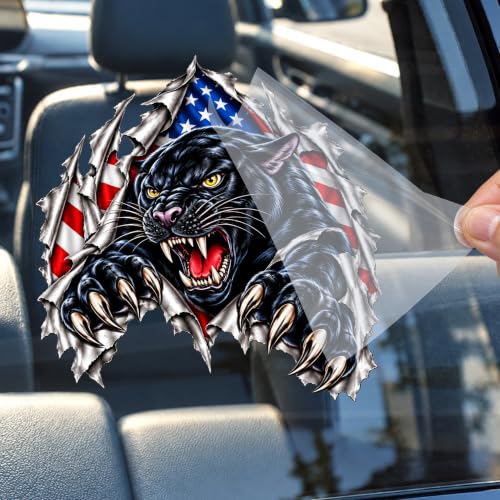 Adesivo 3D Pantera Negra Bandeira Americana UV DTF, Adesivo de metal rasgado Pantera rugindo para carros, caminhões, copos, laptops, garrafas de água, capacetes, 18 cm (Discos de Vinil)