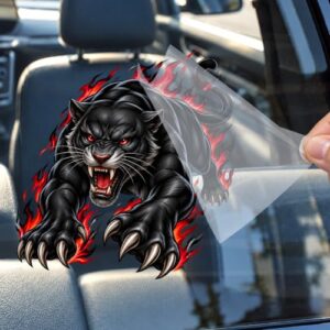 Adesivo 3D Pantera Negra para carro de bombeiros, gato selvagem rugindo feroz UV DTF, decalque Pantera Flamejante para carros, caminhões, laptops, copos, 18 cm (Discos de Vinil)