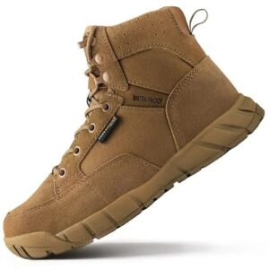 FREE SOLDIER Botas de trabalho masculinas duráveis de 15 cm, leves, à prova d'água, botas táticas de couro de camurça (marrom, 44) (Discos de Vinil)